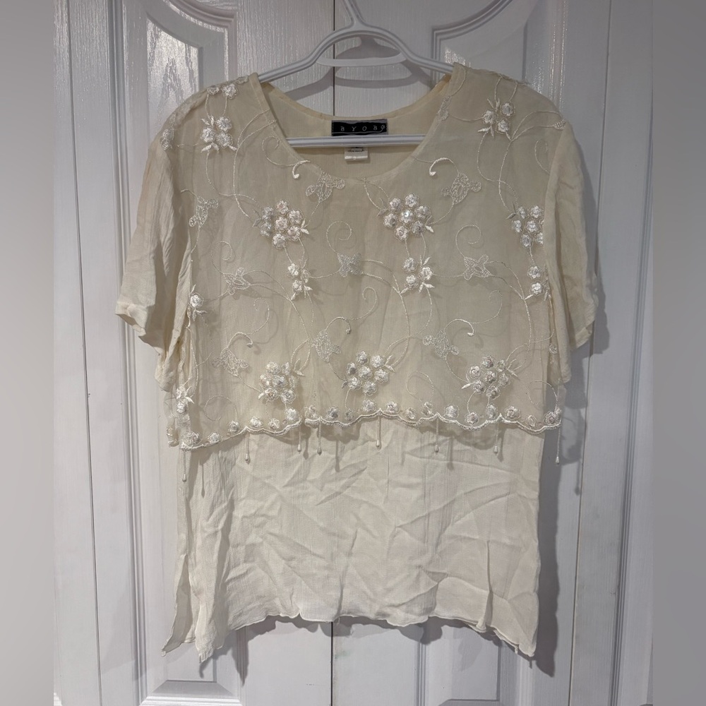 Chic Cream Floral Women's Blouse